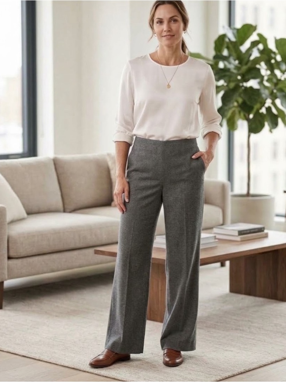 NWT J Jill purejill Women’s Small Gray Pull-On Wide Leg Pant Elastic Waist S